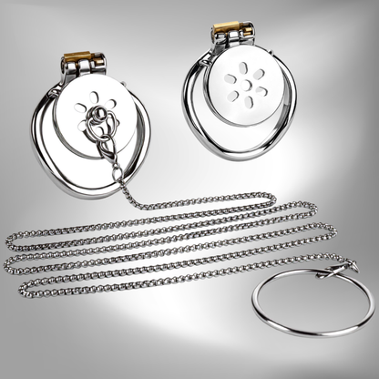 Cage de chasteté plate en acier inoxydable avec laisse à chaîne amovible
