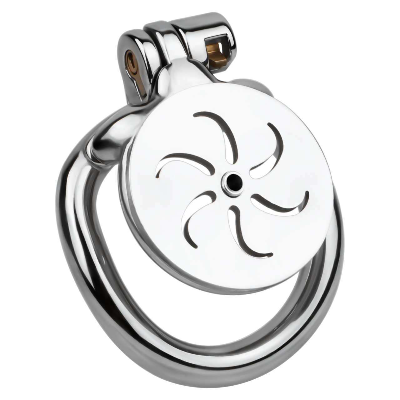 Flat Metal Male Chastity Cage with Strap and Catheter Ventilated Cock Lock