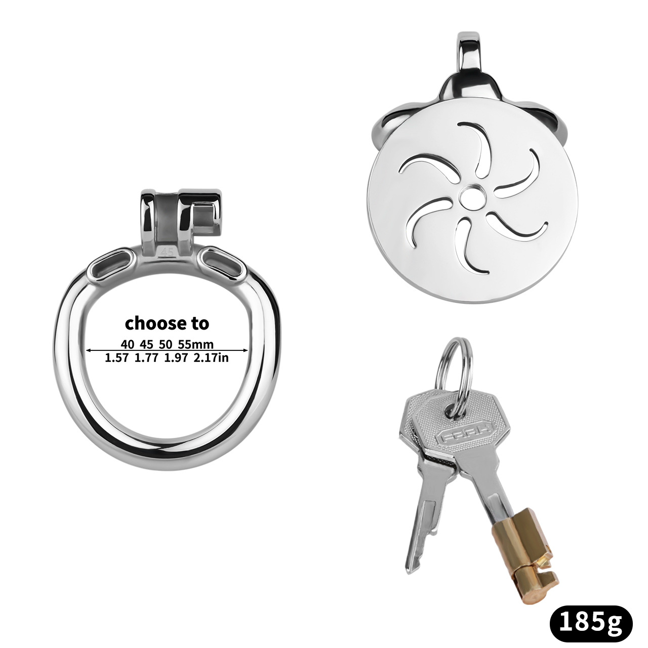 Flat Metal Male Chastity Cage with Strap and Catheter Ventilated Cock Lock