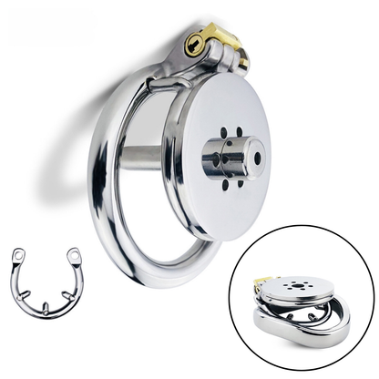 Flat Chastity Cage with Detachable Metal Catheter and Anti-Drop Ring