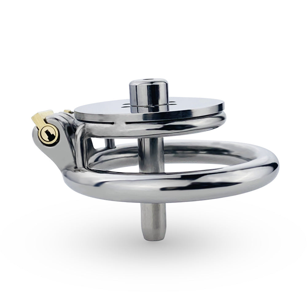 Flat Chastity Cage with Detachable Metal Catheter and Anti-Drop Ring