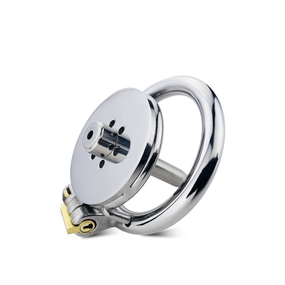 Flat Chastity Cage with Detachable Metal Catheter and Anti-Drop Ring