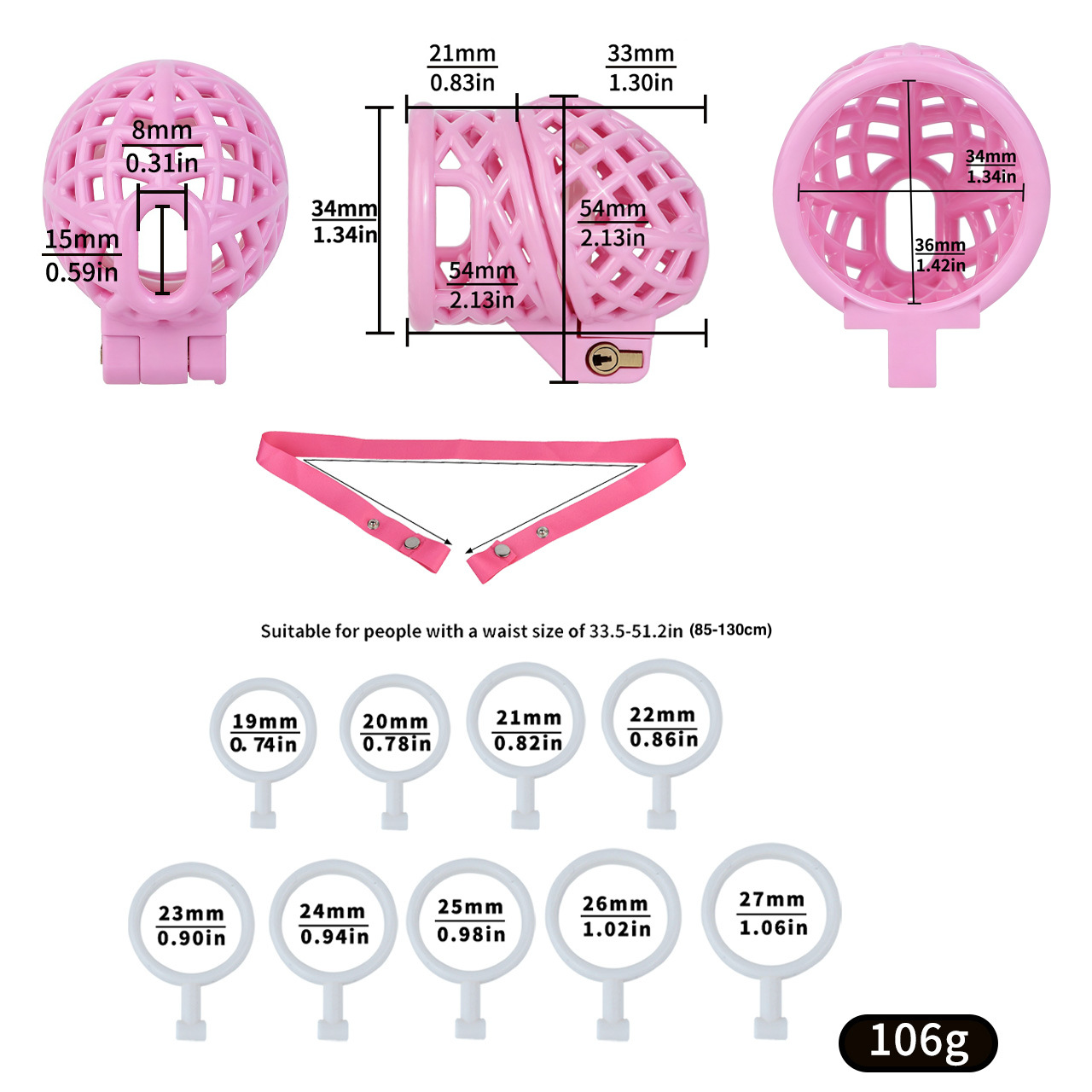 Lightweight Nest Glans Chastity Lock Black Pink Resin Cock Cage for Men and Sissy