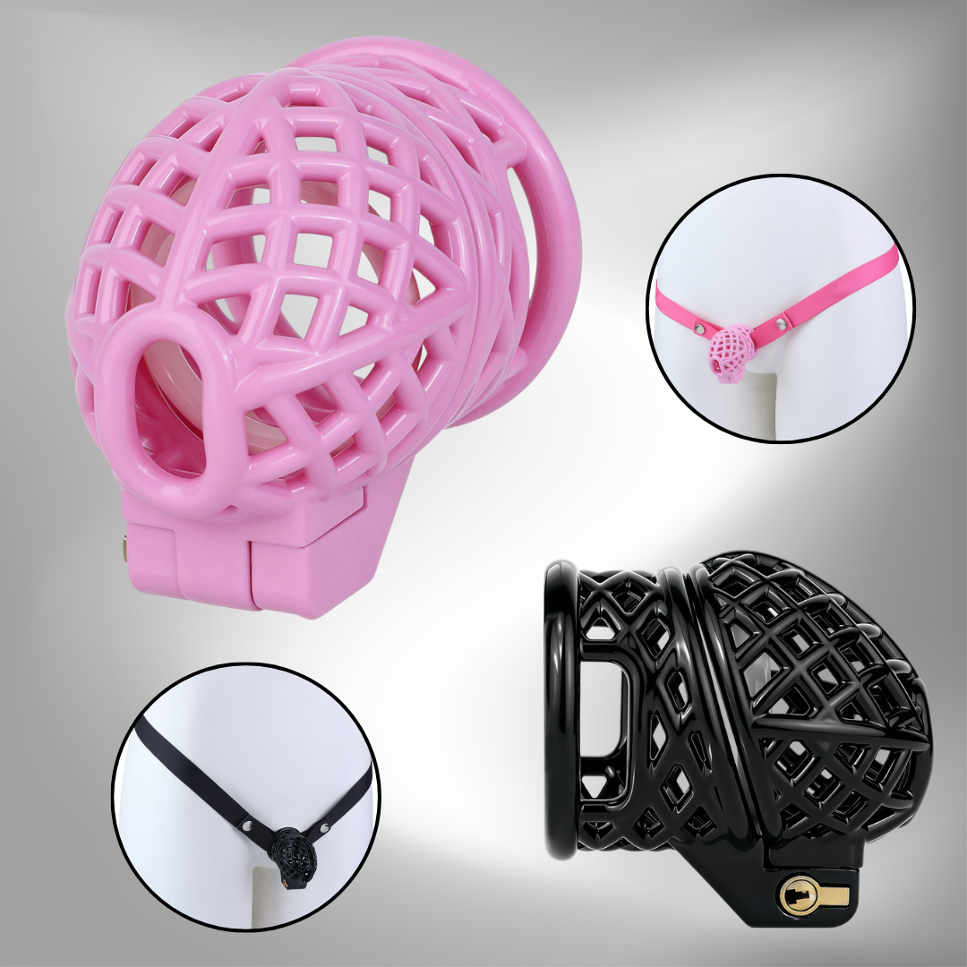 Lightweight Nest Glans Chastity Lock Black Pink Resin Cock Cage for Men and Sissy
