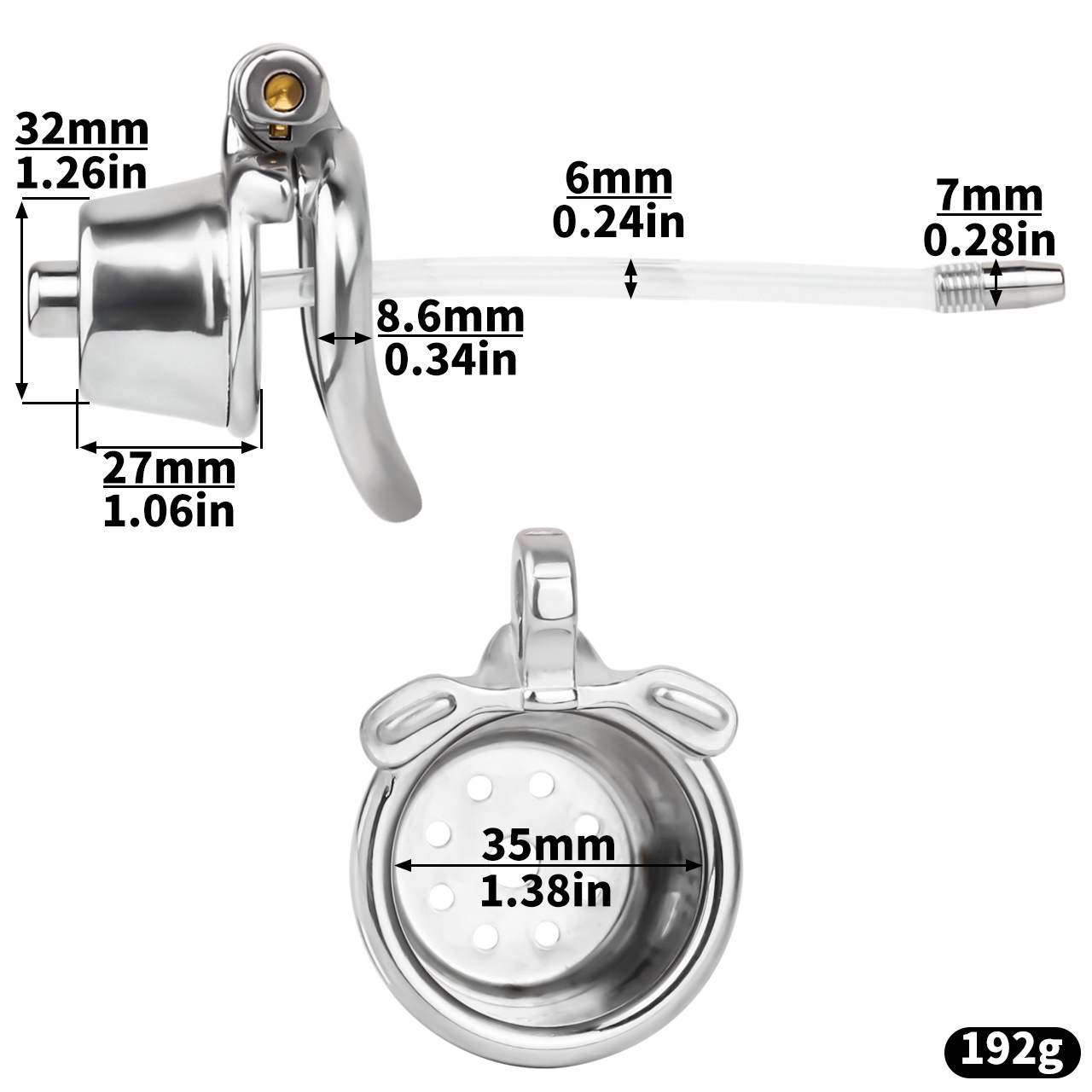 Stainless Steel Showerhead Chastity Cage with Silicone Urethral Catheter