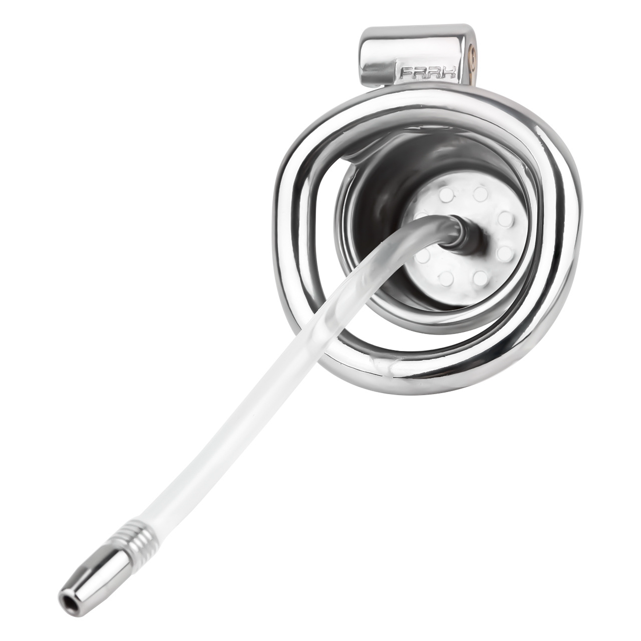 Stainless Steel Showerhead Chastity Cage with Silicone Urethral Catheter