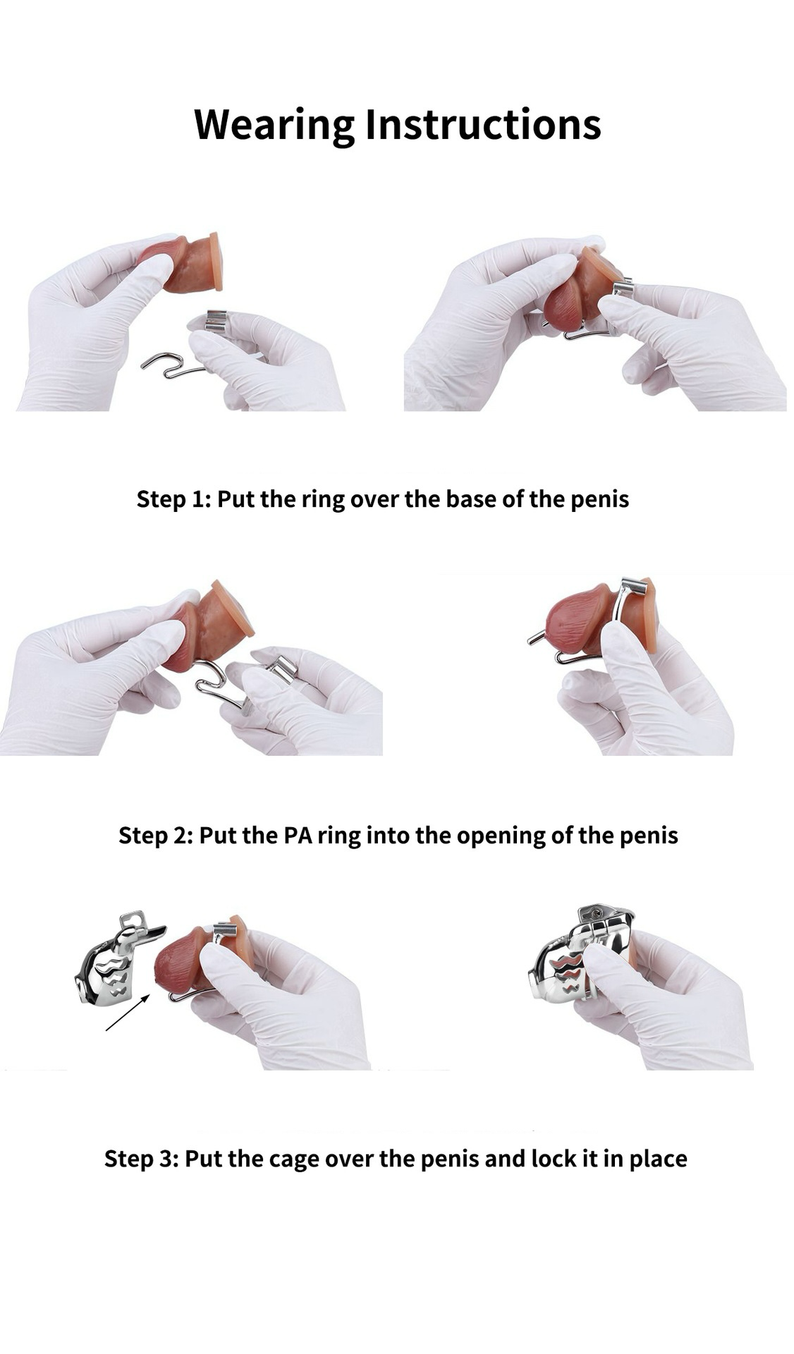 Metal Cobra PA Chastity Cage with PU Strap Prince Albert Penis Piercing BDSM Cock Cage