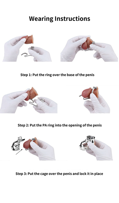 Metal Cobra PA Chastity Cage with PU Strap Prince Albert Penis Piercing BDSM Cock Cage