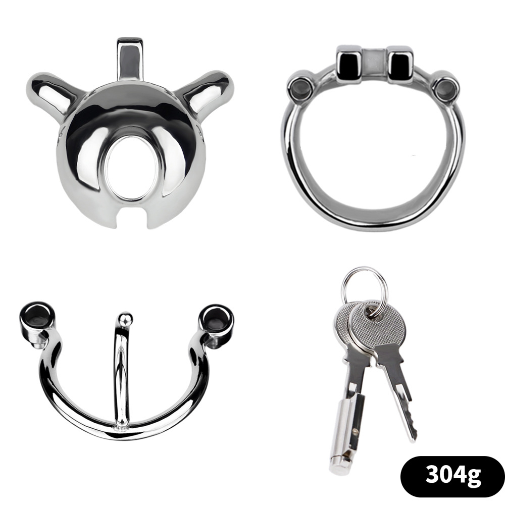 Metal Cobra PA Chastity Cage with PU Strap Prince Albert Penis Piercing BDSM Cock Cage