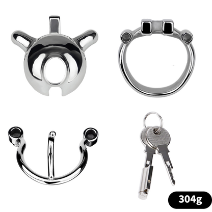 Metal Cobra PA Chastity Cage with PU Strap Prince Albert Penis Piercing BDSM Cock Cage