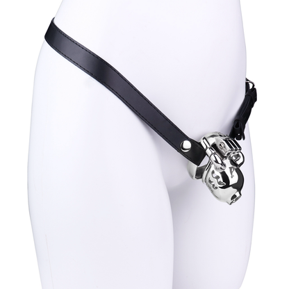 Metal Cobra PA Chastity Cage with PU Strap Prince Albert Penis Piercing BDSM Cock Cage