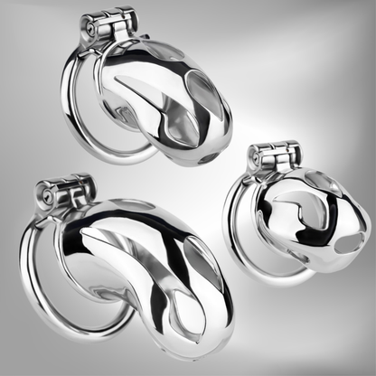 Silver Metal Cobra Chastity Cage Small Medium Large Cock Lock for Men