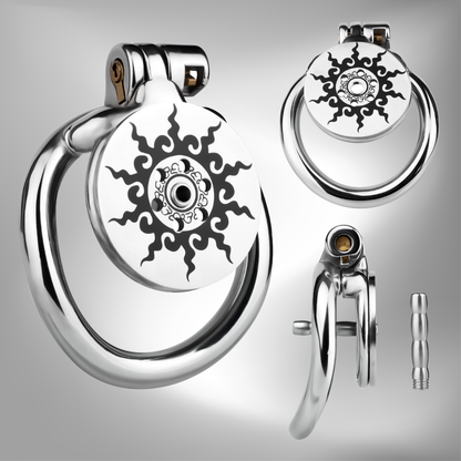 Inferno Flat Steel Chastity Cage with Removable Catheter Tube and PU Strap