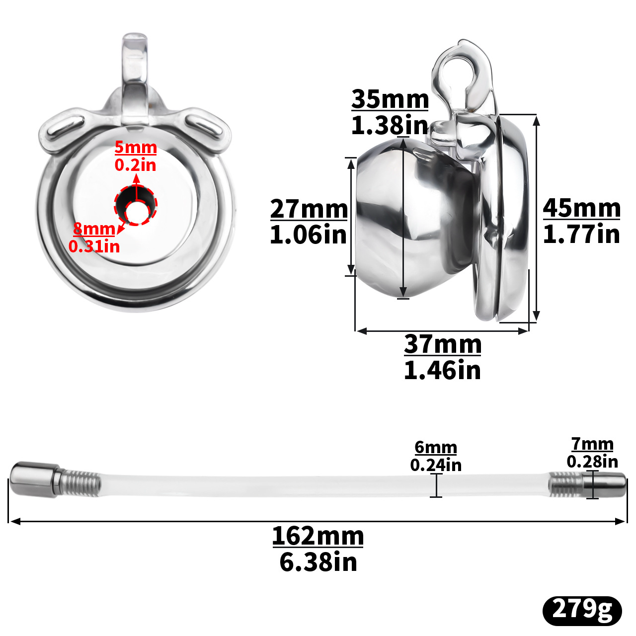 Sleek Micro Inverted Chastity Cage with Urethral Catheter Ultra-Compact