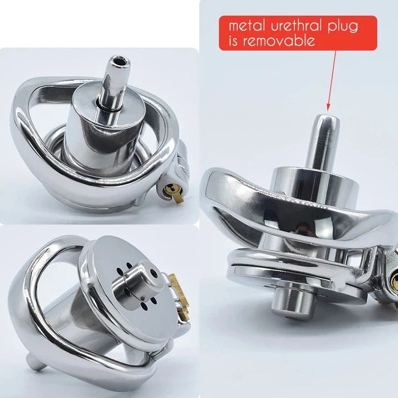 metal inverted chastity cage small negative cock cage with metal catheter tube for men and sissy