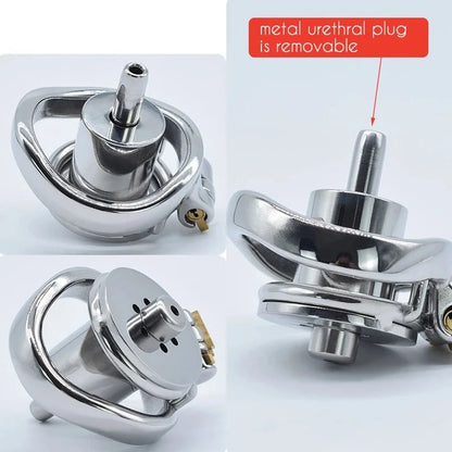metal inverted chastity cage small negative cock cage with metal catheter tube for men and sissy