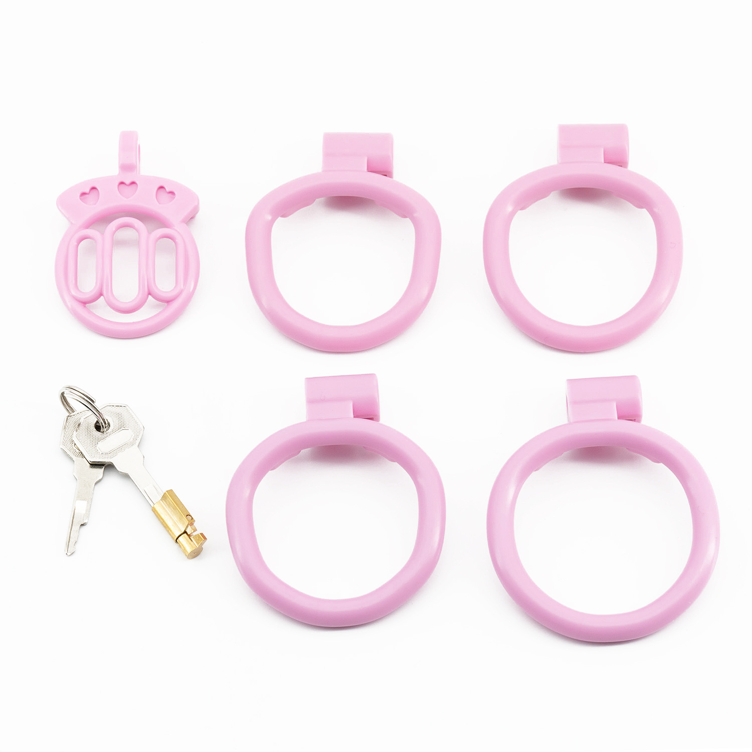 Plastic Flat Chastity Cage with 4 Rings - Transparent/Pink/Black/Purple/Blue/Orange