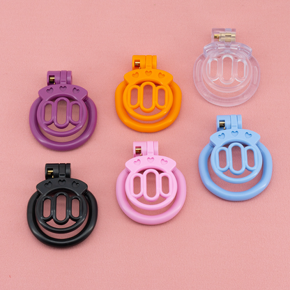 Plastic Flat Chastity Cage with 4 Rings - Transparent/Pink/Black/Purple/Blue/Orange