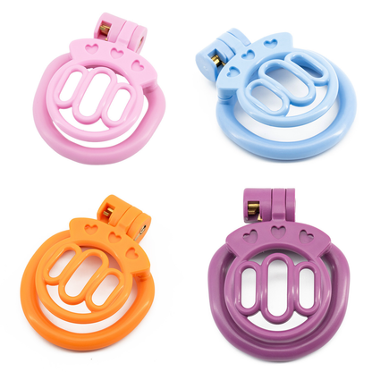  Plastic Flat Chastity Cage with 4 Rings - Transparent/Pink/Black/Purple/Blue/Orange