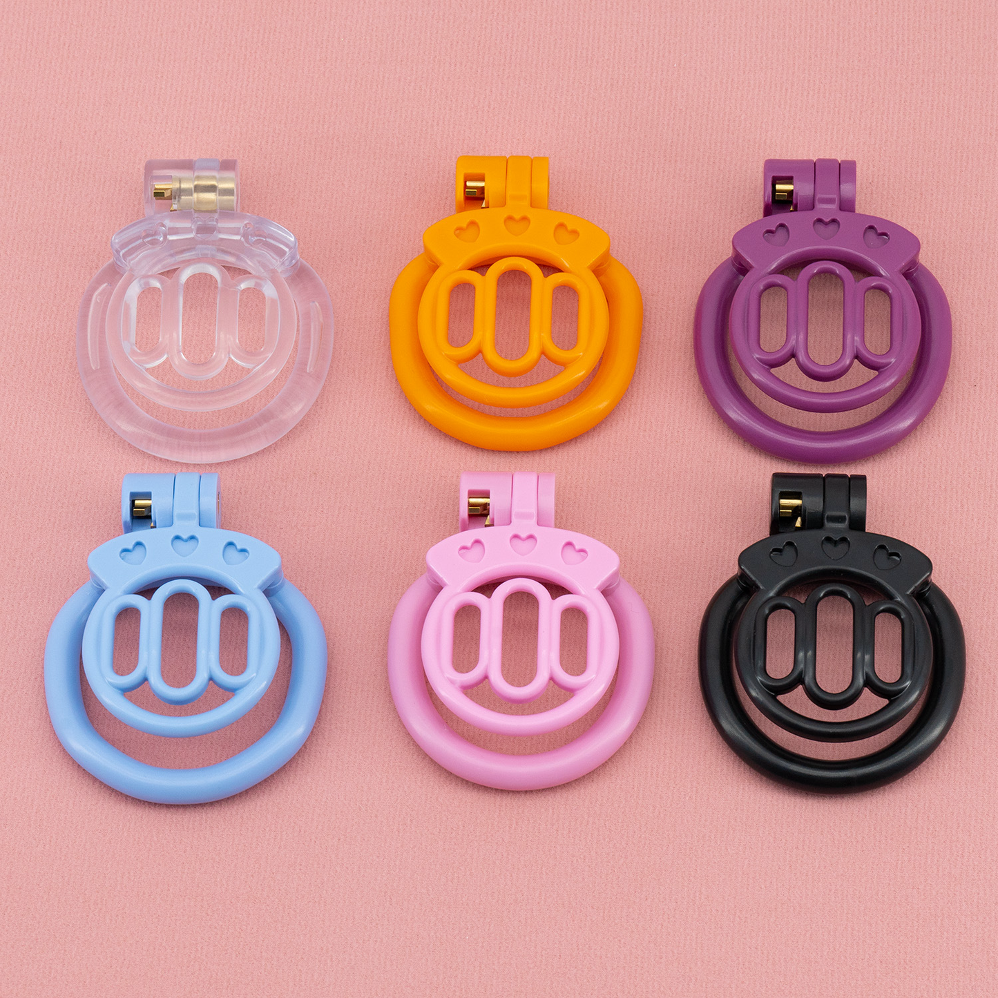 Plastic Flat Chastity Cage with 4 Rings - Transparent/Pink/Black/Purple/Blue/Orange