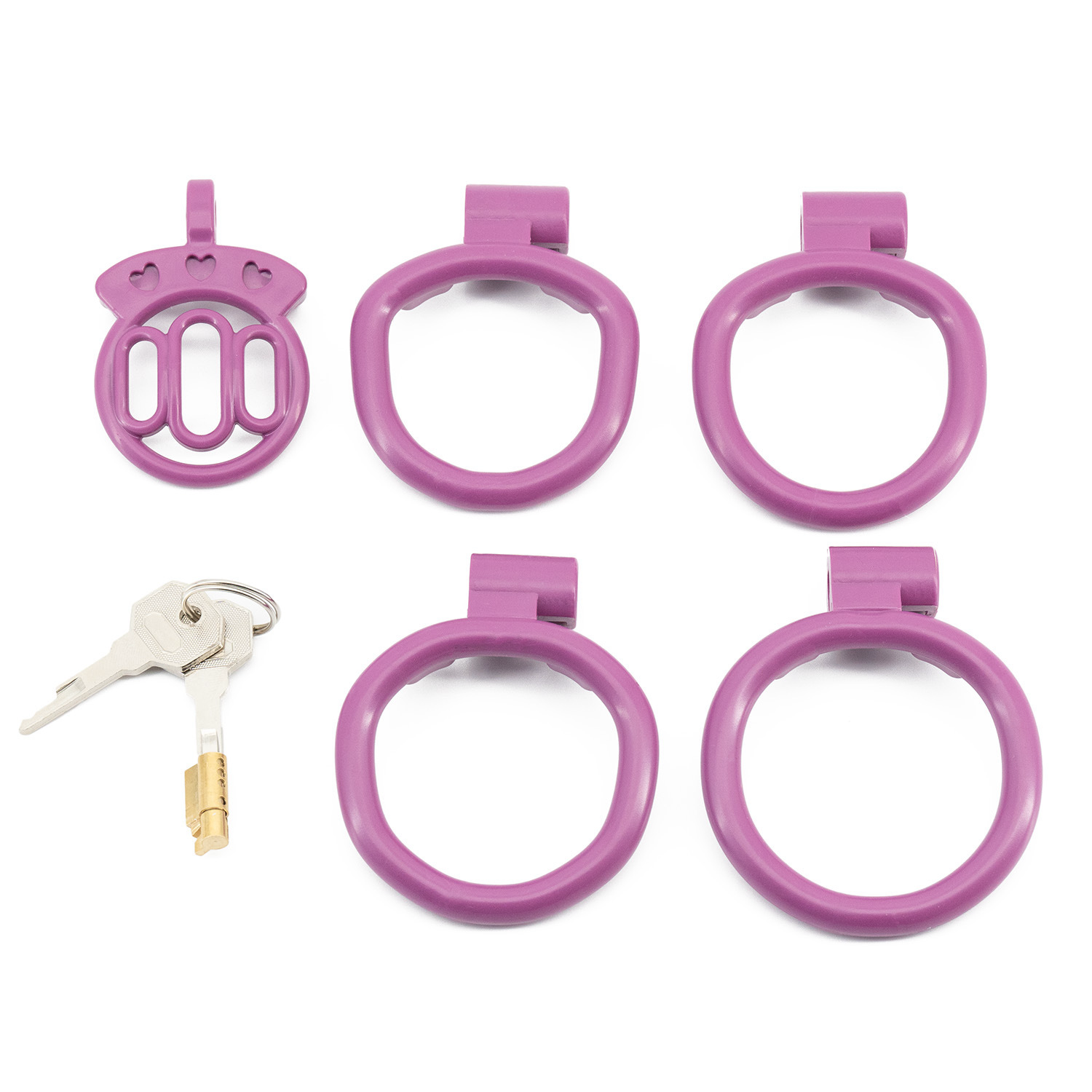 Plastic Flat Chastity Cage with 4 Rings - Transparent/Pink/Black/Purple/Blue/Orange