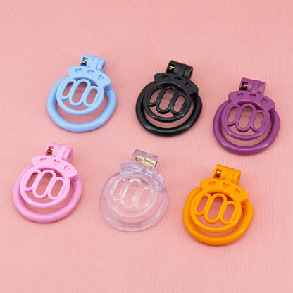 Plastic Flat Chastity Cage with 4 Rings - Transparent/Pink/Black/Purple/Blue/Orange