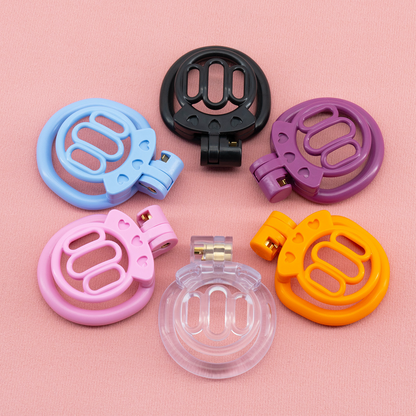 Plastic Flat Chastity Cage with 4 Rings - Transparent/Pink/Black/Purple/Blue/Orange