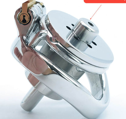 Flat Inverted Chastity Cage with Removable Stainless Steel Urethral Catheter