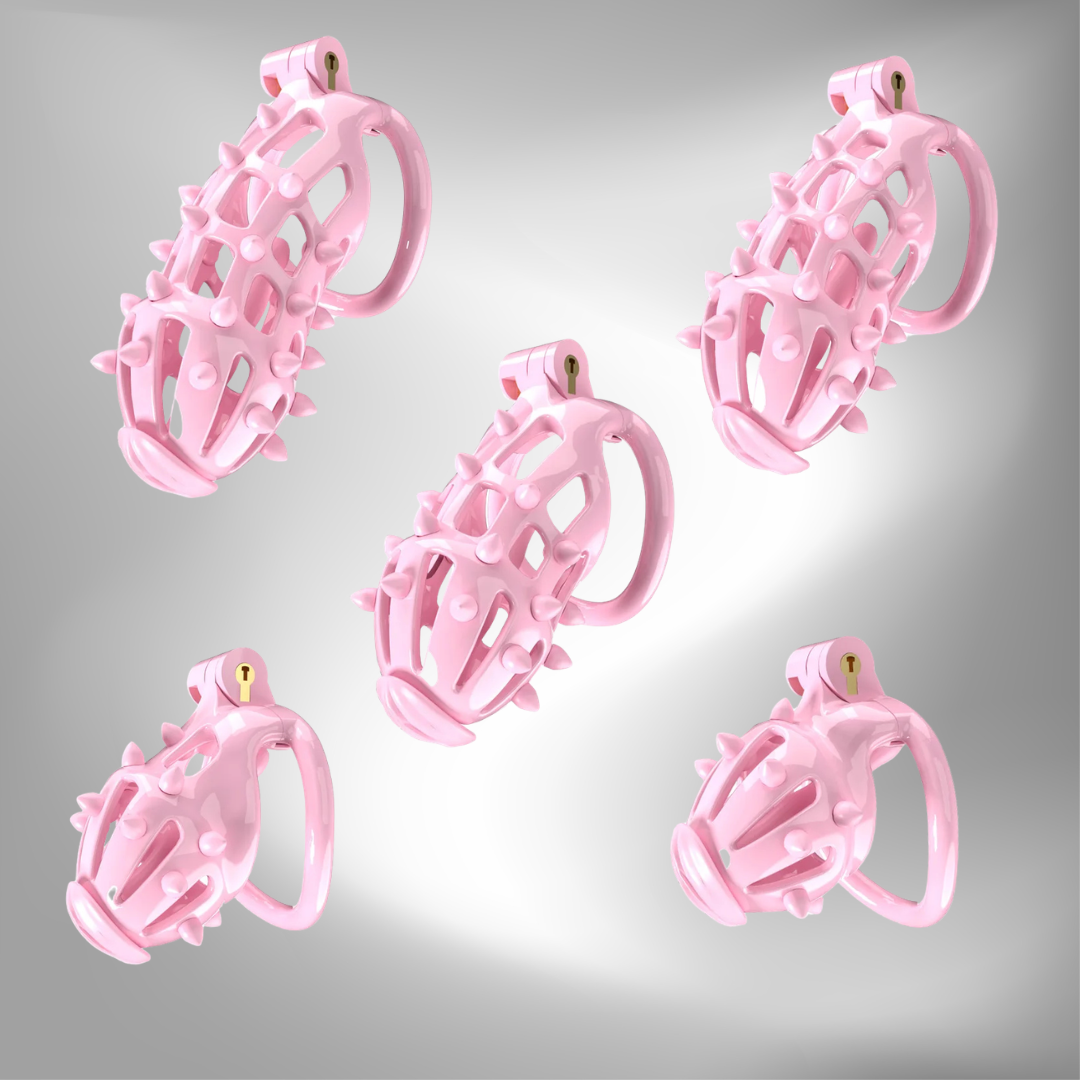 Pink Chastity Cage with Detachable Silicone Spikes