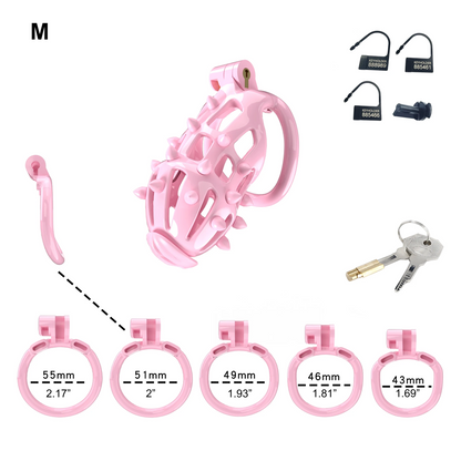 Pink Chastity Cage with Detachable Silicone Spikes