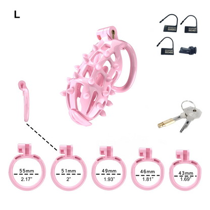 Pink Chastity Cage with Detachable Silicone Spikes