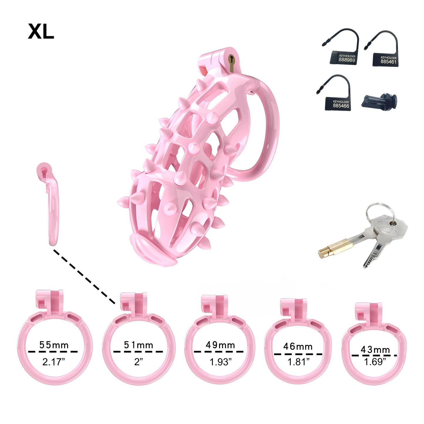 Pink Chastity Cage with Detachable Silicone Spikes