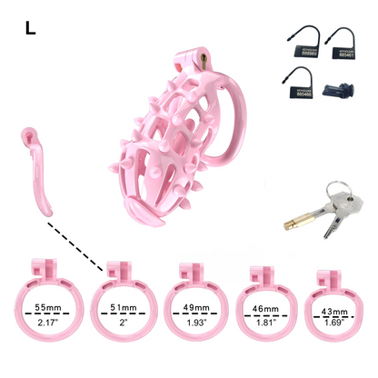 Pink Chastity Cage with Detachable Silicone Spikes