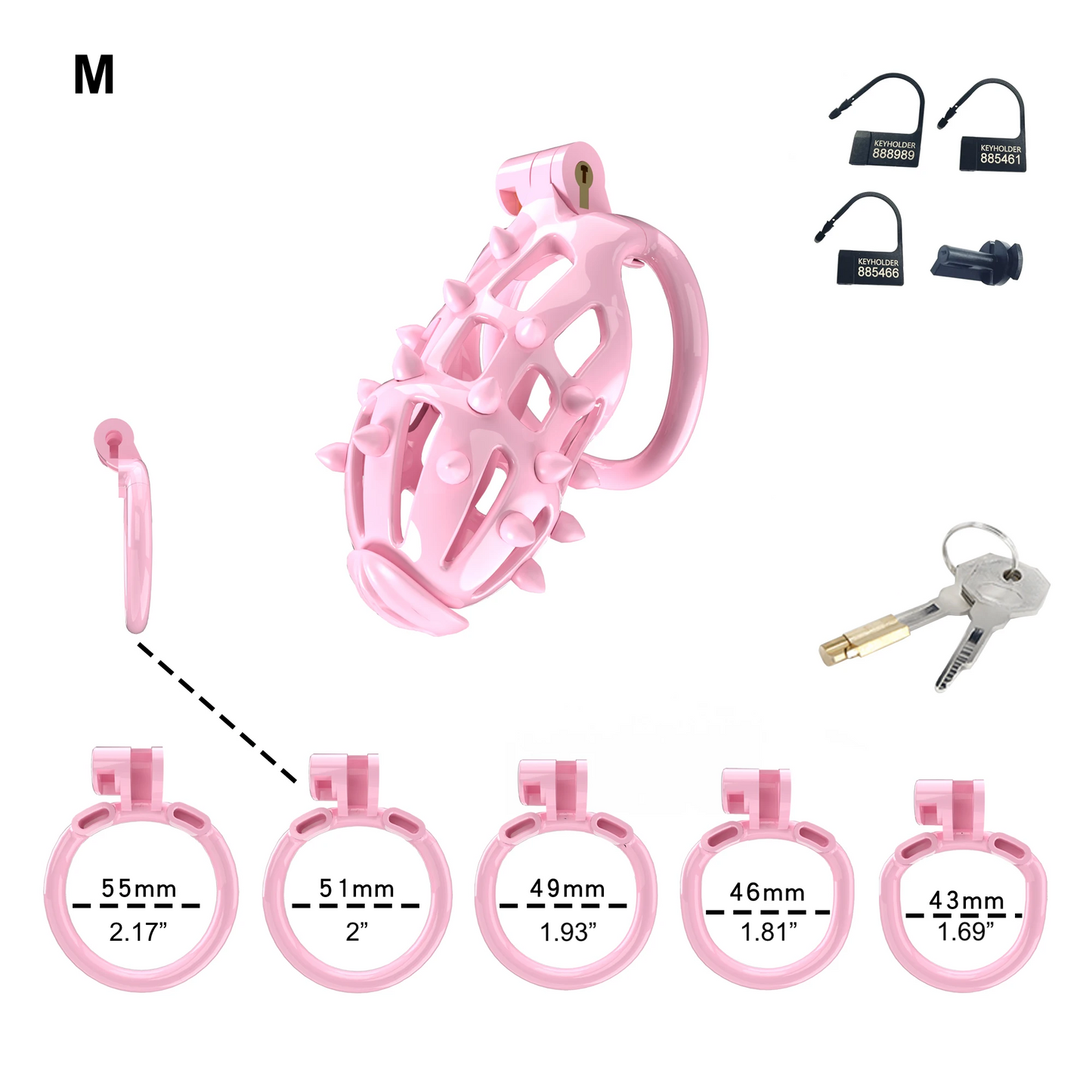 Pink Chastity Cage with Detachable Silicone Spikes