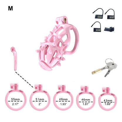 Pink Chastity Cage with Detachable Silicone Spikes