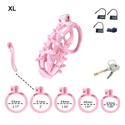 Pink Chastity Cage with Detachable Silicone Spikes