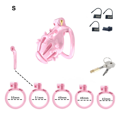 Pink Chastity Cage with Detachable Silicone Spikes