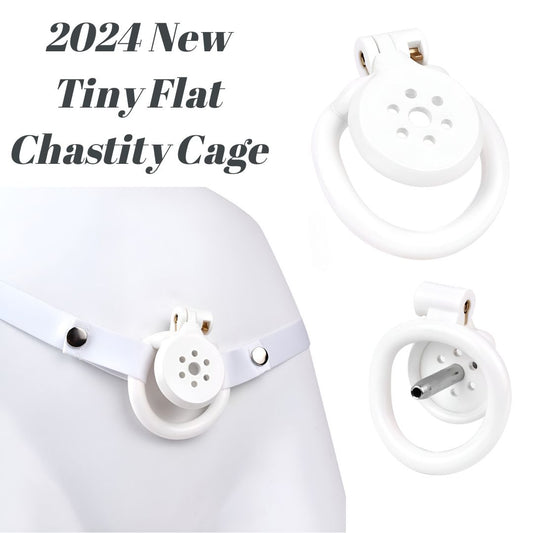 NEW Micro Flat Chastity Cage Belt with Metal Catheter-InvertedChastity