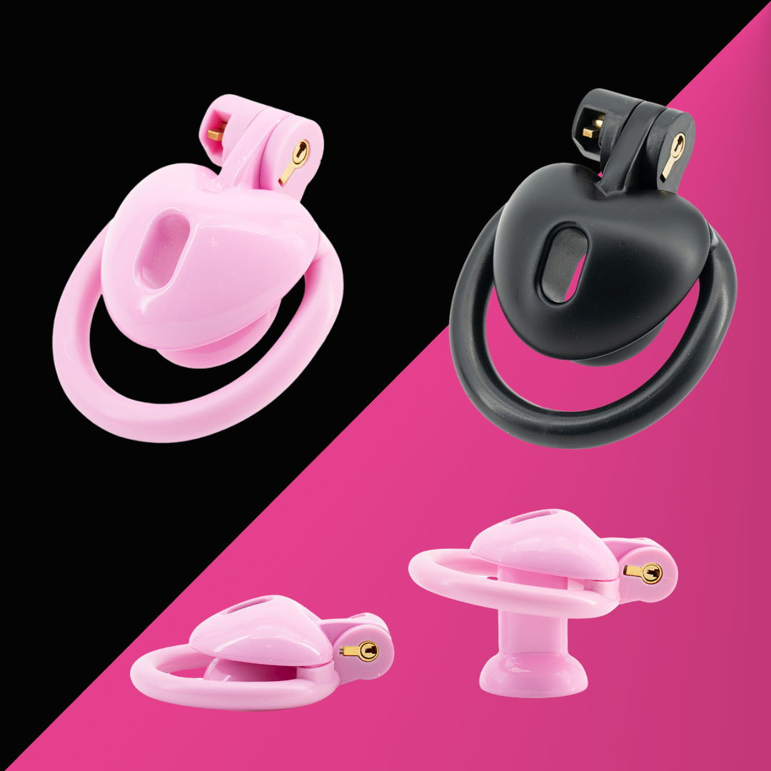 Black/Pink Heart-Shaped Flat & Inverted Chastity Cage Lightweight Plastic Negative Cock Cage