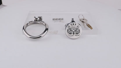 Midnight Owl Flat Stainless Steel Chastity Cage with Removable Urethral Catheter