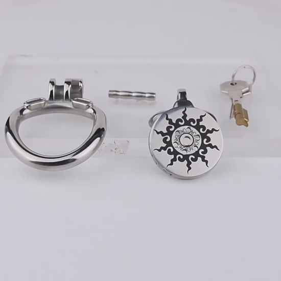 Inferno Flat Steel Chastity Cage with Removable Catheter Tube and PU Strap