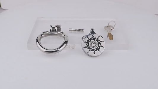 Inferno Flat Steel Chastity Cage with Removable Catheter Tube and PU Strap