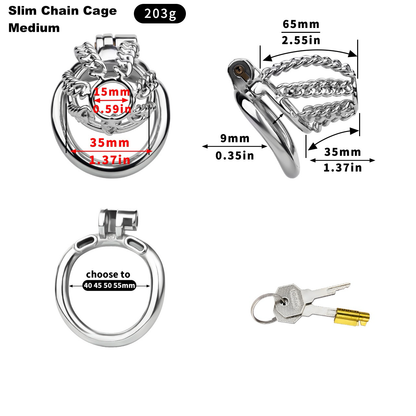 Slim & Heavy Chain Stainless Steel Chastity Cage Metal Cock Lock