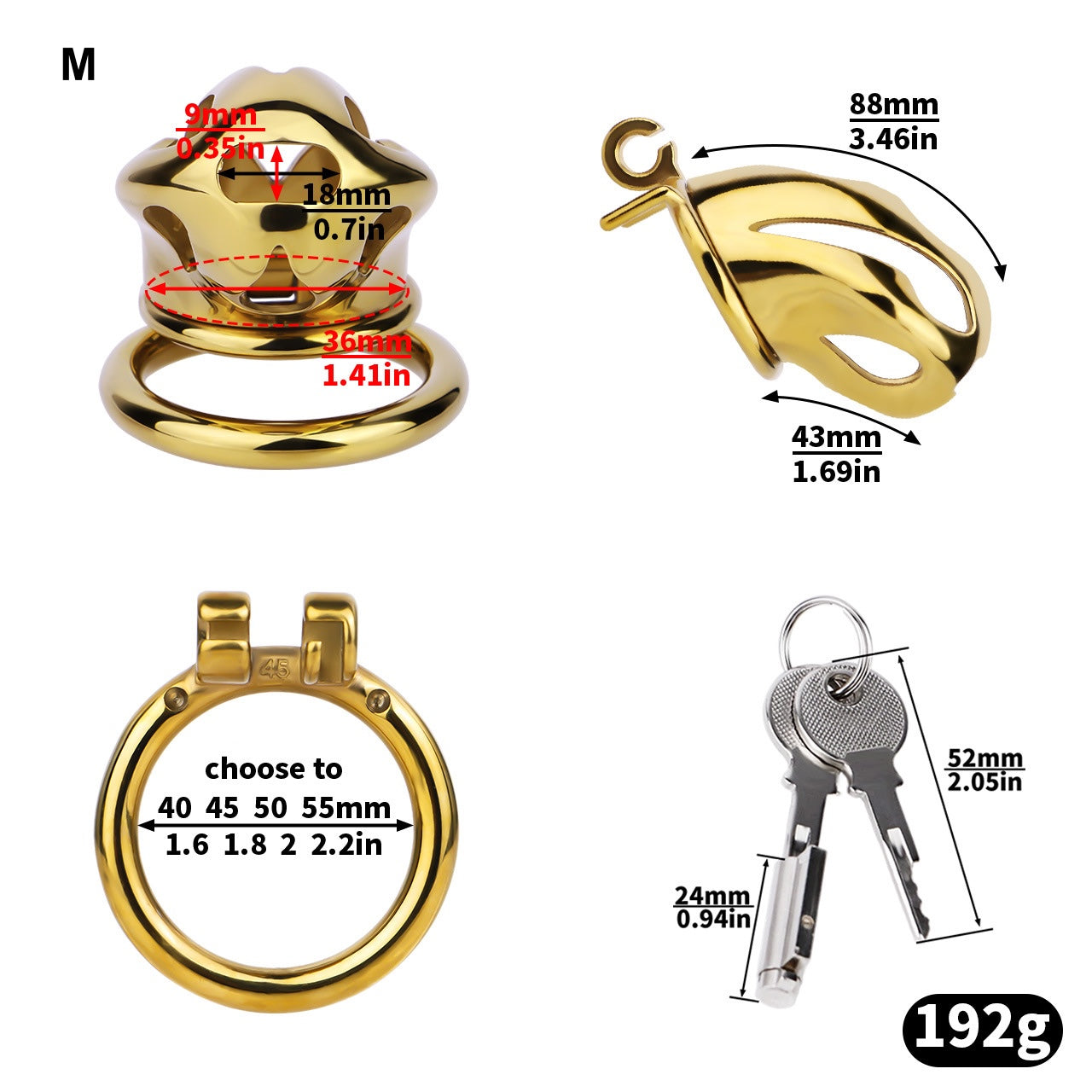 Gold Metal Cobra Chastity Cage - S/M/L