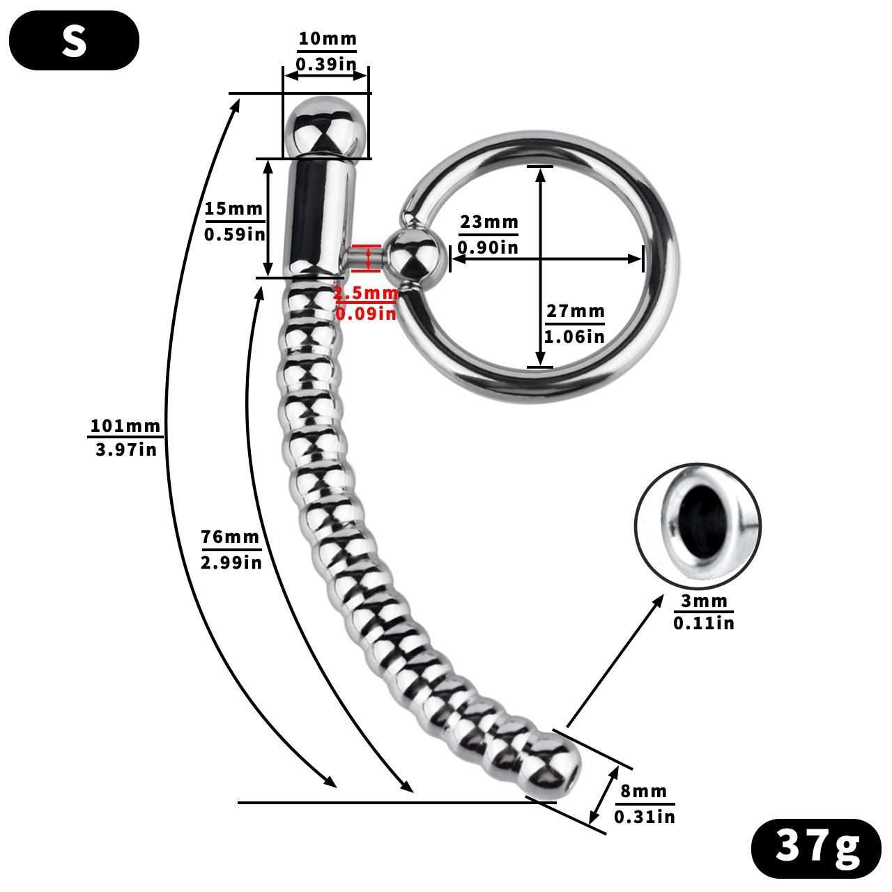 Stainless Steel PA Urethral Sounding Rod with Rotating Glans Ring for Men BDSM Sex Torment Toy