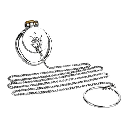 Cage de chasteté plate en acier inoxydable avec laisse à chaîne amovible