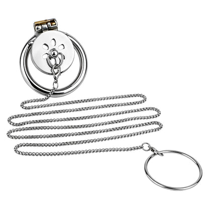 Cage de chasteté plate en acier inoxydable avec laisse à chaîne amovible