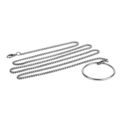 Cage de chasteté plate en acier inoxydable avec laisse à chaîne amovible