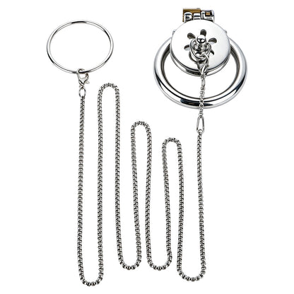 Cage de chasteté plate en acier inoxydable avec laisse à chaîne amovible