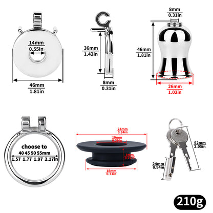 Flat & Inverted  Stainless Steel Chastity Cage - Small to Large Inverted Plugs